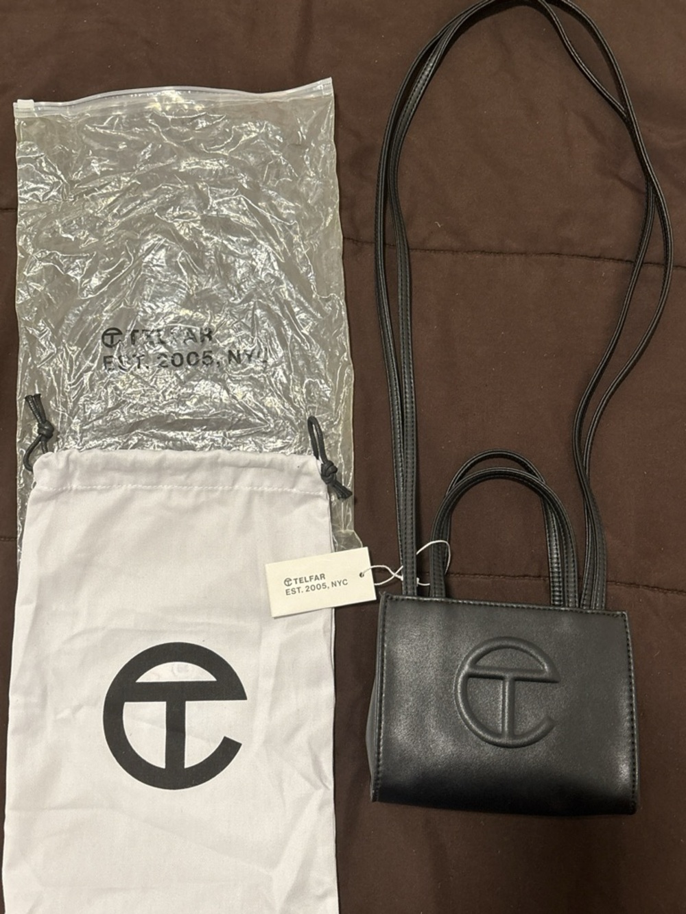 Telfar Black Mini Shopping Bag with Long Strap